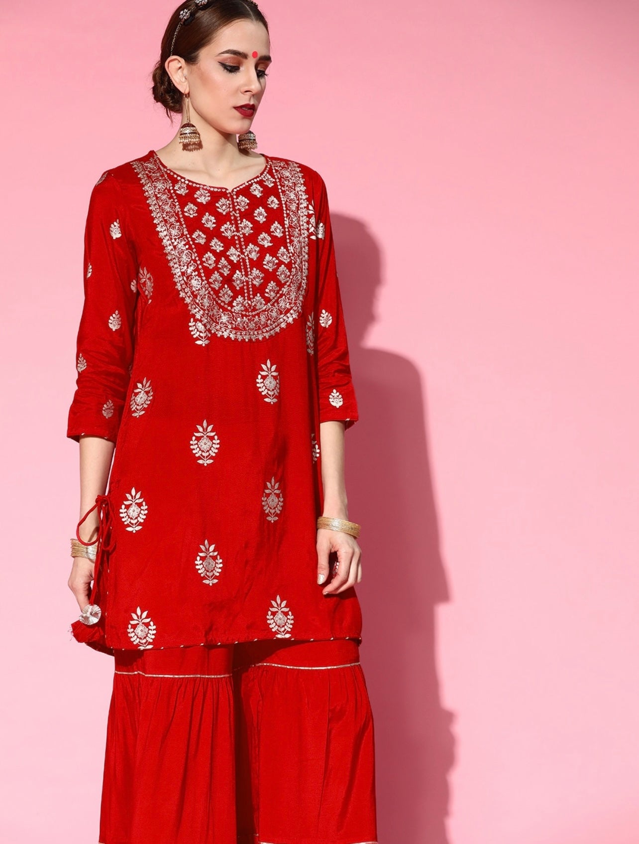 Red sequin work sharara set