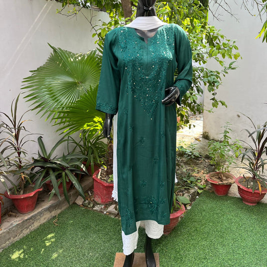 Bottle Green Modal fabric lucknowi kurti