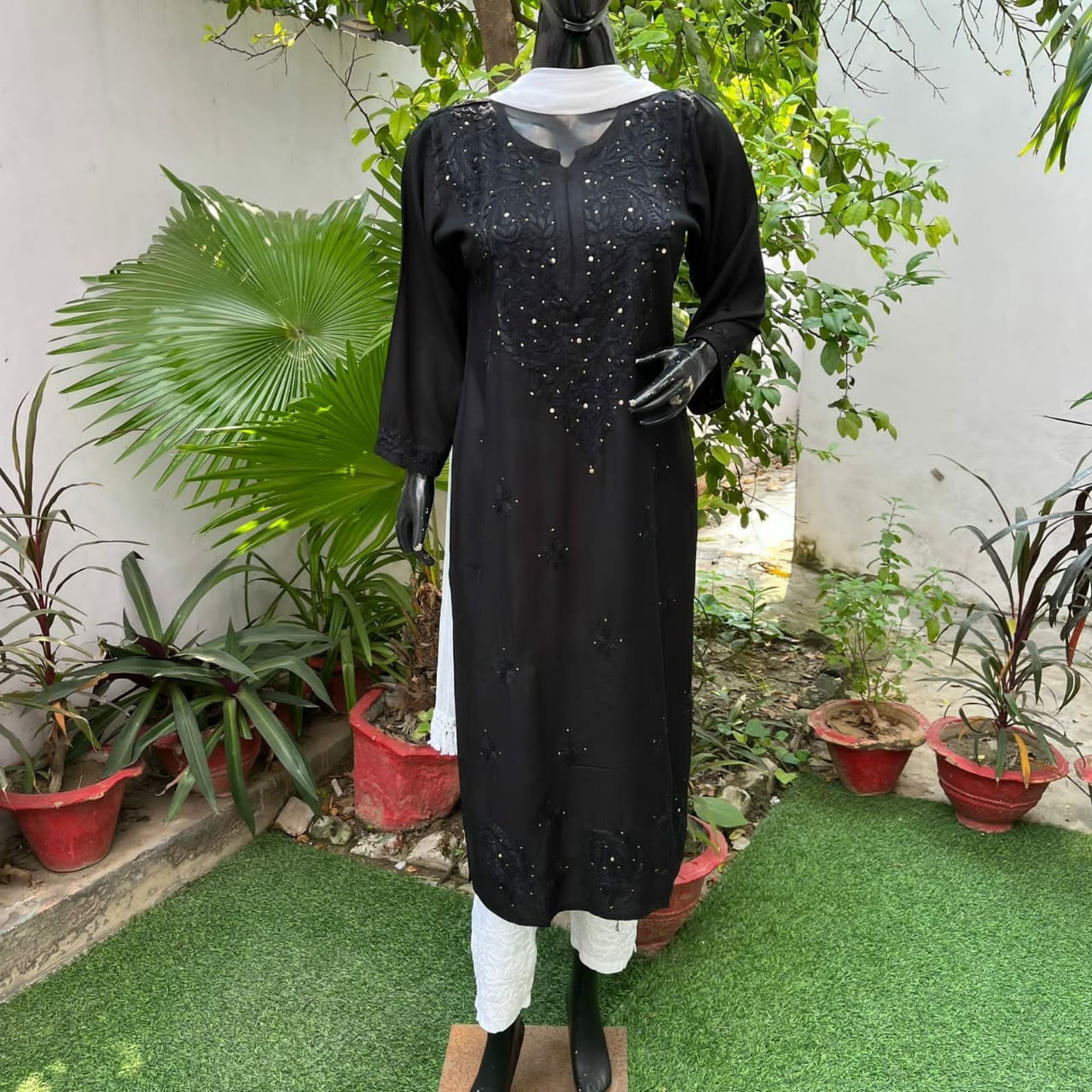 Black Modal fabric lucknowi kurti