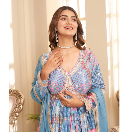 Sky Blue elegant Alia cut Long Gown