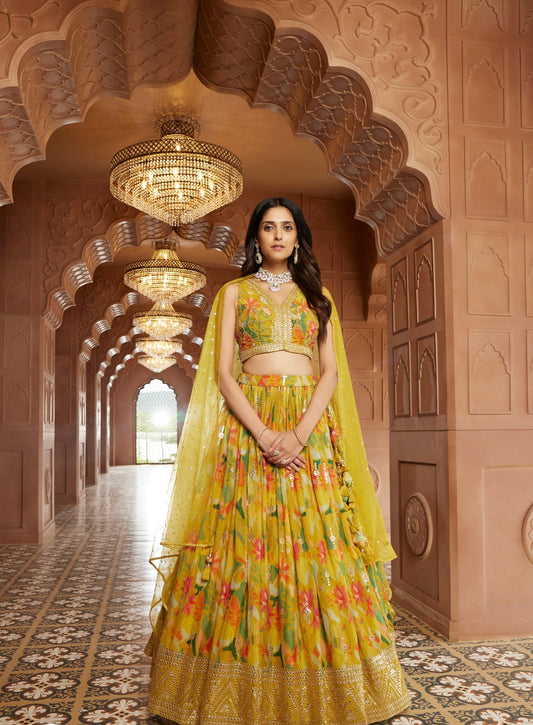 Yellow mustard lehenga partywear lehenga