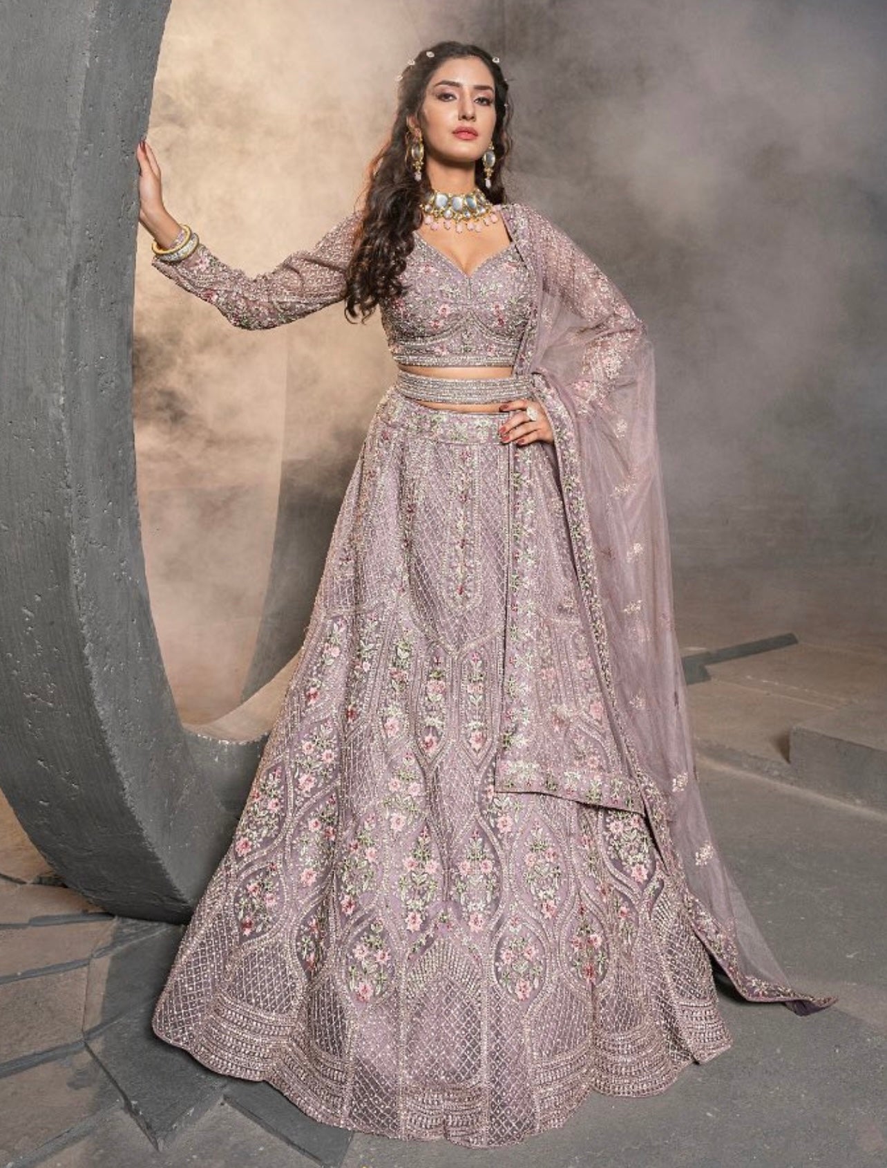 Mauve Heavy Handwork and embroidered Lehenga choli