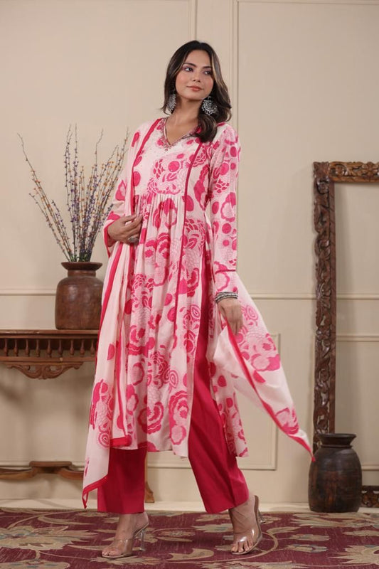 Pink Floral Nyra cut kurta set