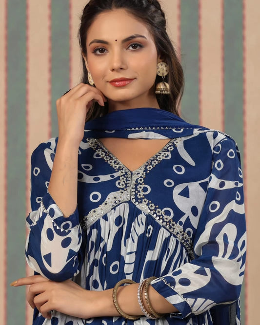 Navy Blue Alia Cut Kurta set