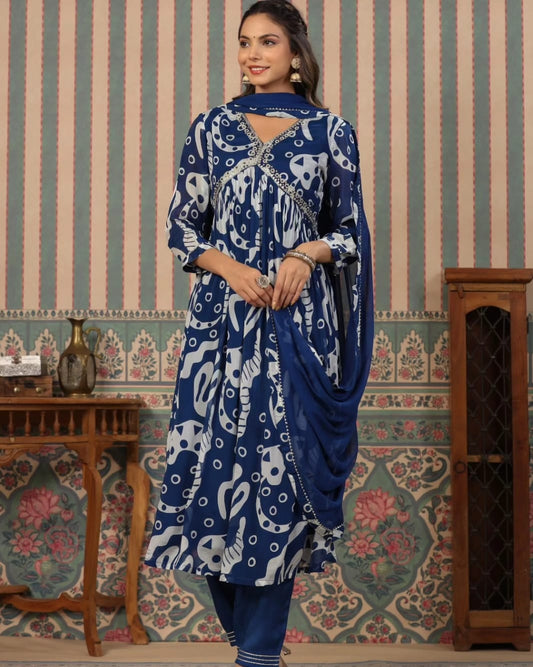 Navy Blue Alia Cut Kurta set