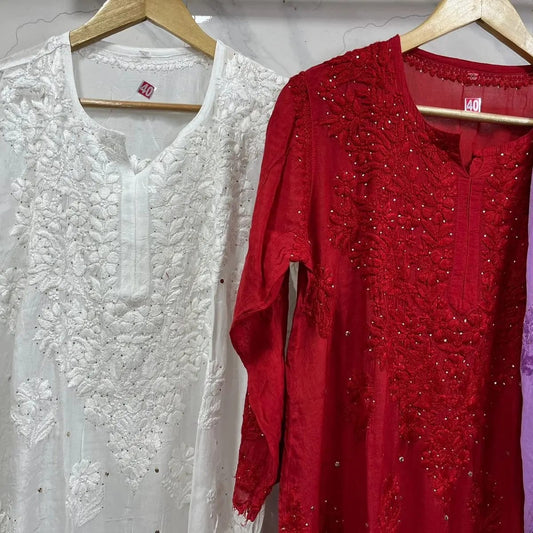 Red Modal Mukesh work Premium chikankari work Kurta