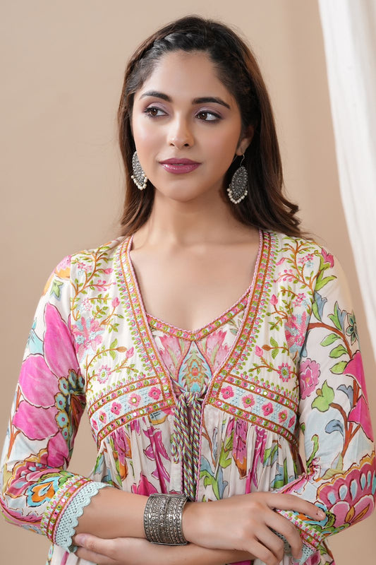 Pink elegant Floral Alia cut kurta set