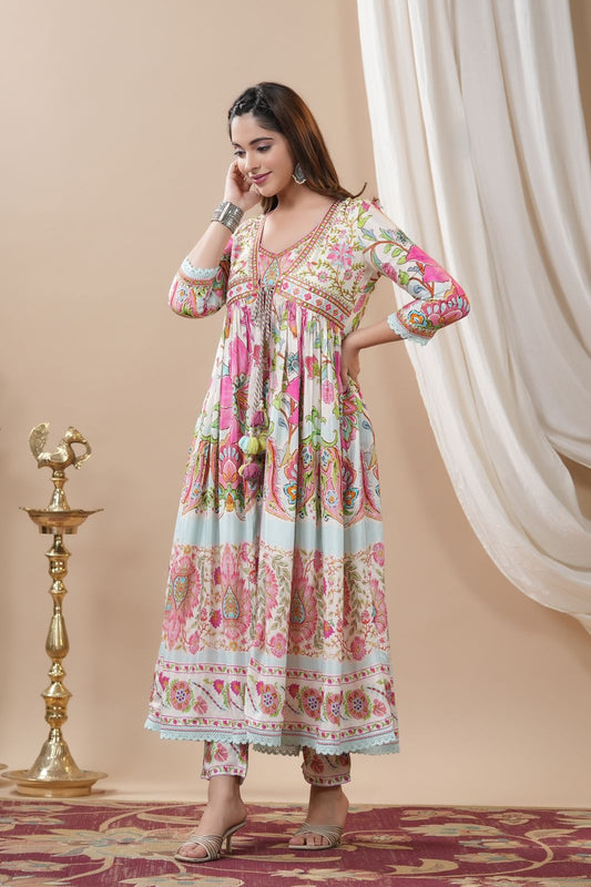 Pink elegant Floral Alia cut kurta set