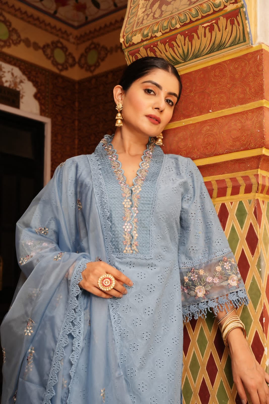 Light Blue premium chikankari suit