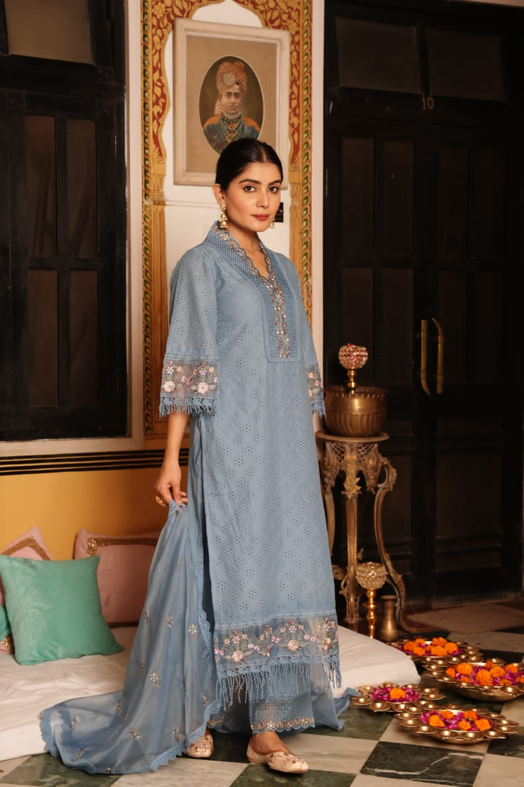 Light Blue premium chikankari suit