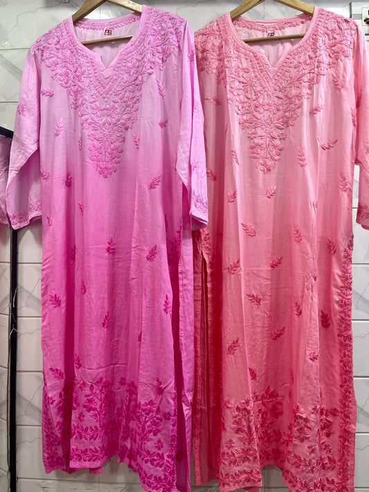 Plus Size Pink heavy modal chikankari kurti