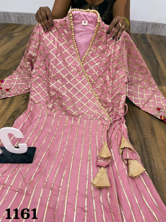 Pink Heavy Gota & embroidered work floor length angrakha gown