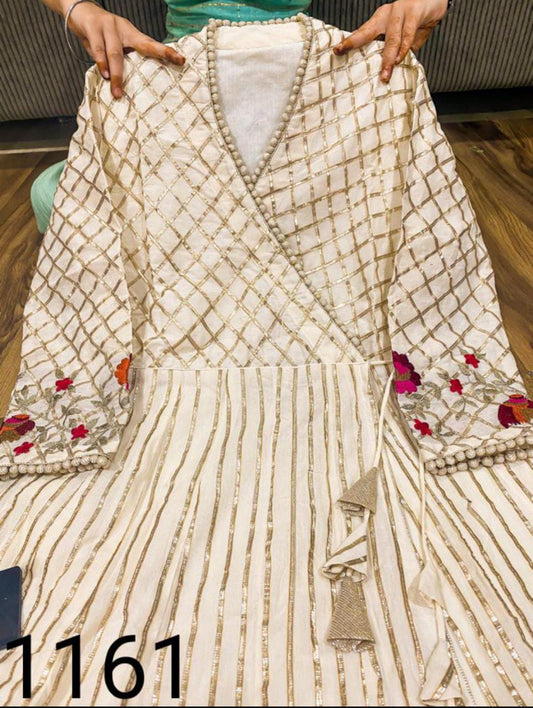 Off White Heavy Gota & embroidered work floor length angrakha gown