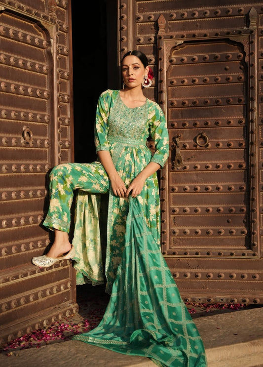 Green Premium Rayon Front slit kurta set