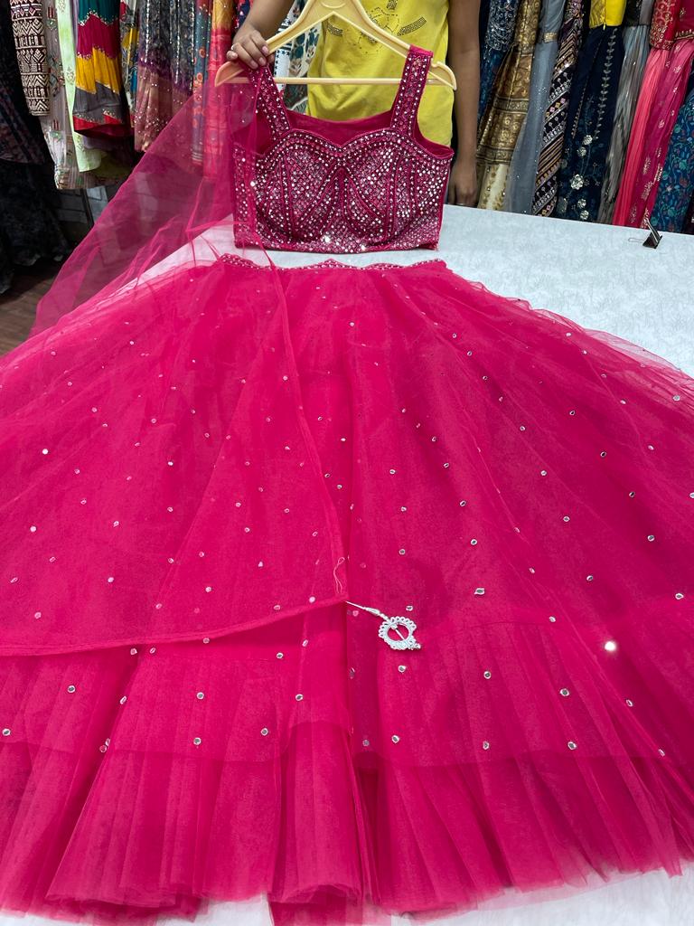 Hot Pink Designer Heavy Mirror bridesmaid lehenga