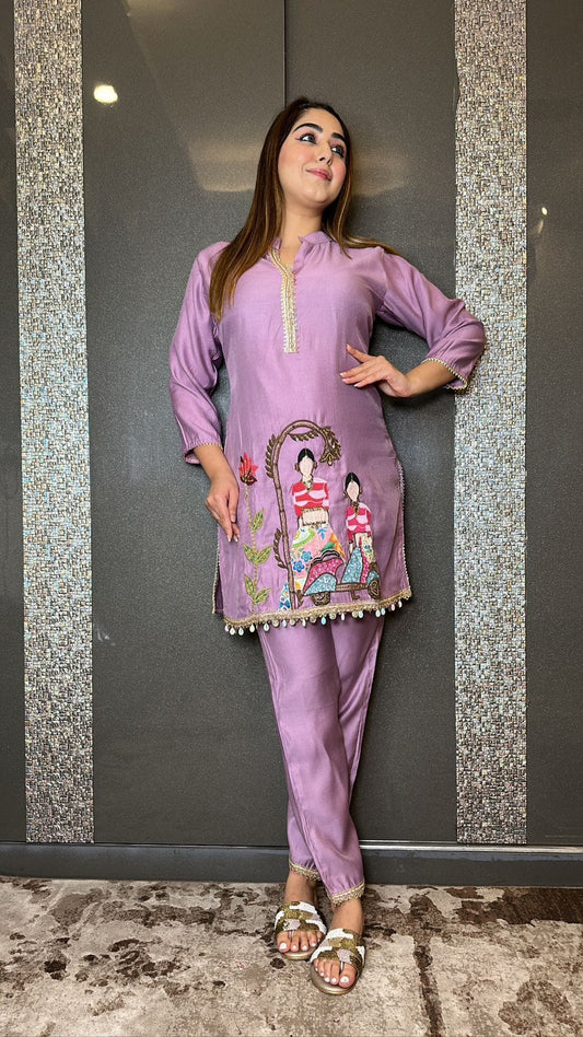 Purple Heavy embroidered co-rd set