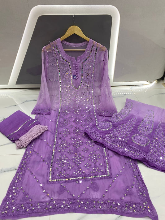 Purple Lucknowi Ombre Mirror Kurta set