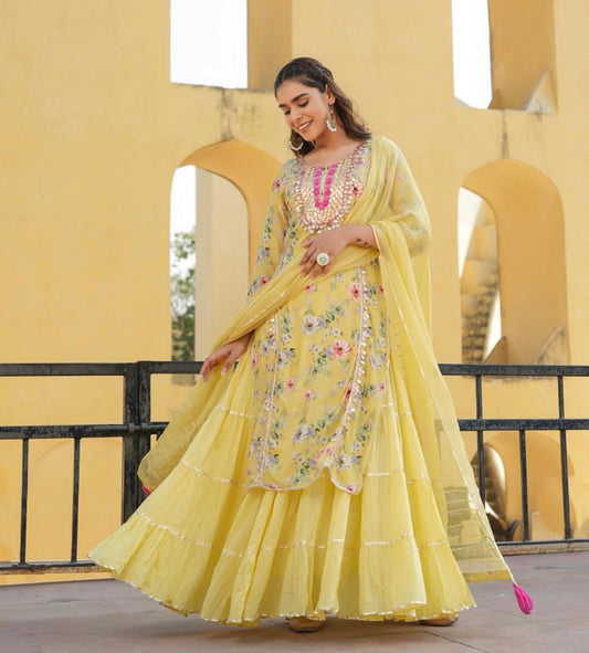 Lemon Yellow Heavy Gota work Sharara set