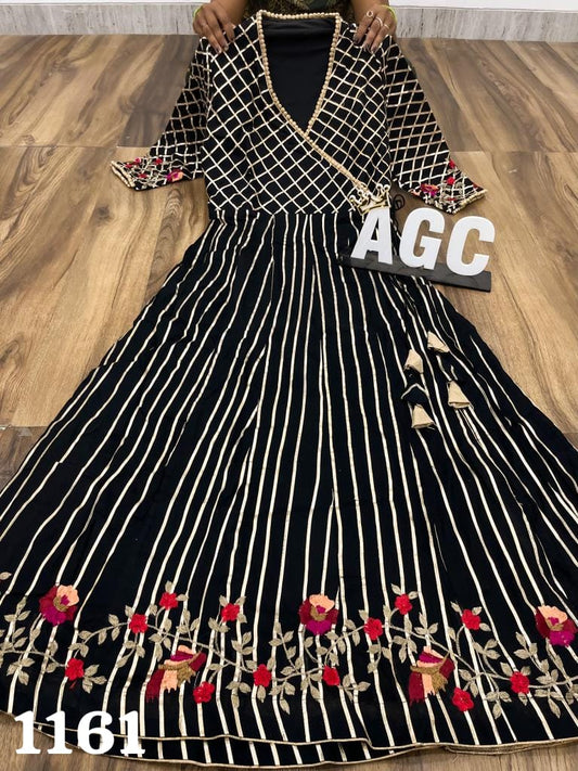 Black Heavy Gota & embroidered work floor length angrakha gown