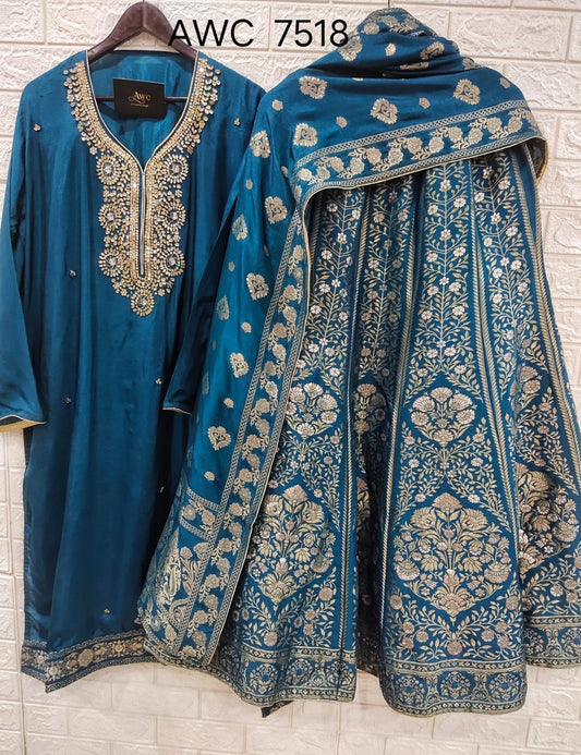 Teal Heavy banarasi weaved lehenga