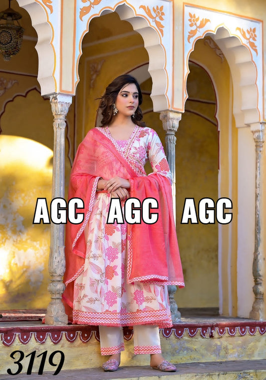 Pink floral elegant alia cut kurta set