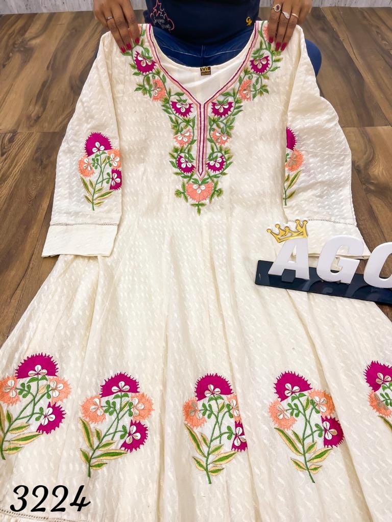 Off white and pink premium cotton anarkali kurta set