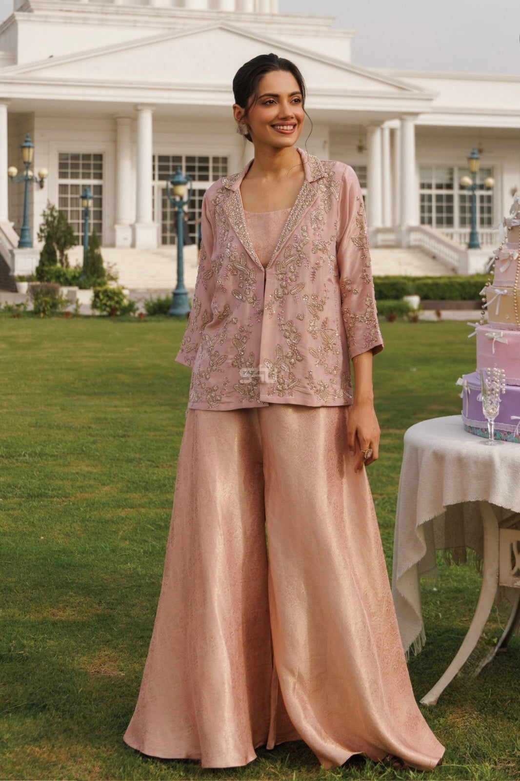 Pink handwork 3 piece jacket co-ord set