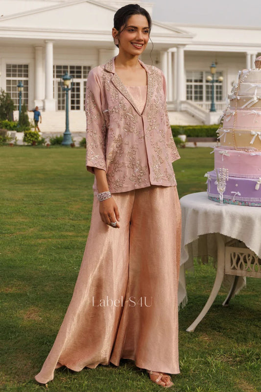 Pink handwork 3 piece jacket co-ord set