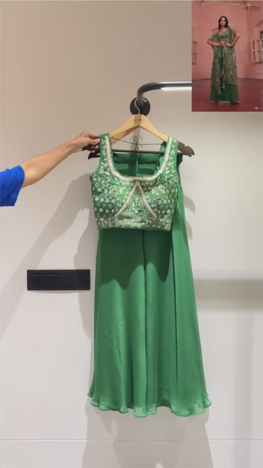 Green crop top palazzo with shrug indo western