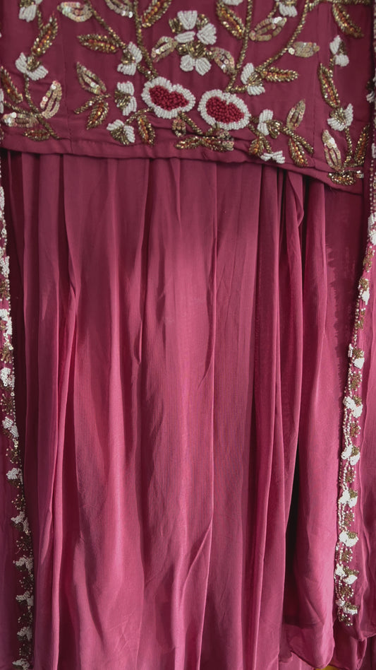 Heavy handwork partywear crop top skirt and shrug set