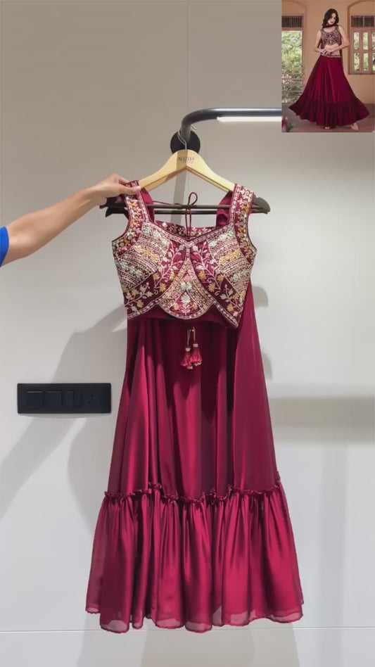 Red semi formal lehenga choli dupatta