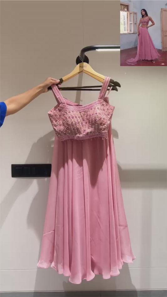 Pink crop top Palzzo and dupatta indo western