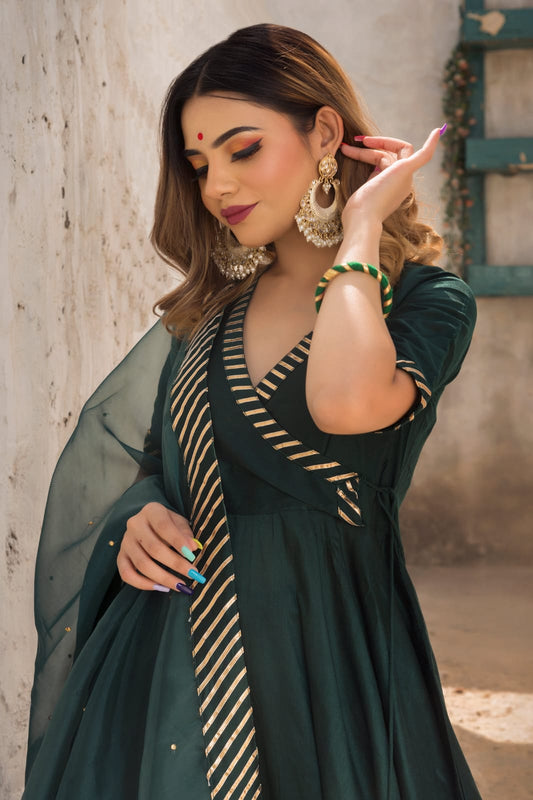 Green Angrakha Anarkali Kurta Set