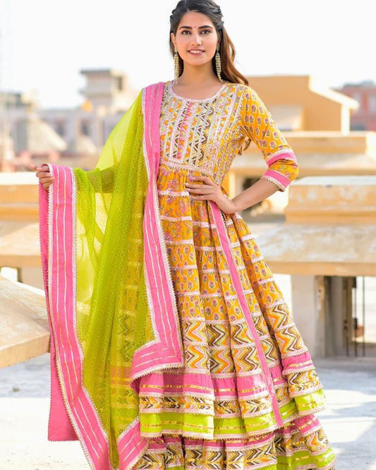 Indi Lux Beautiful Yellow and green sharara set