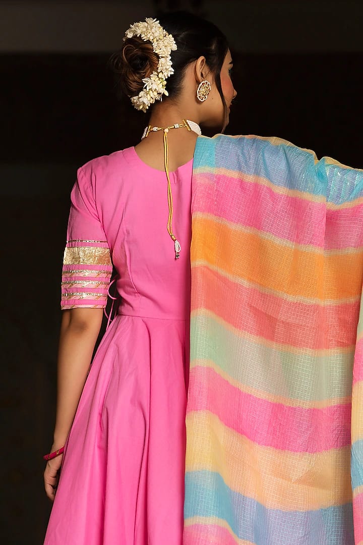 Elegnat Pink Angrakha Anarkali Kurta Set