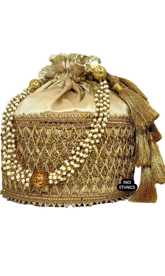Golden Potli bag with All over Gota work