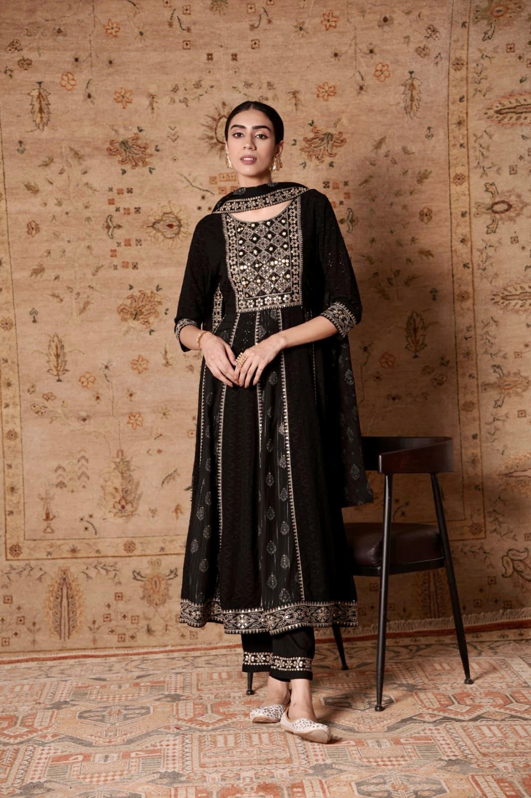 Premium Quality Heavy Embroidery and Mirror Anarkali Kurta set