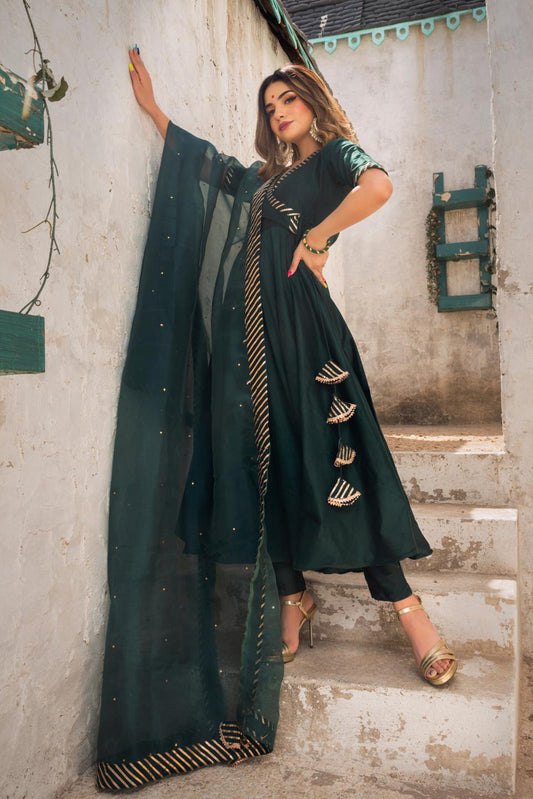 Green Angrakha Anarkali Kurta Set