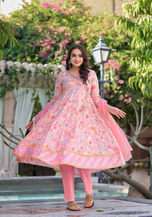 Pink Classic Gota and mirror work anarkali