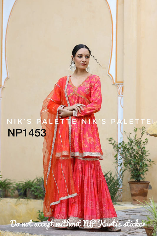 Floral style Premium Peplum kurta with sharara