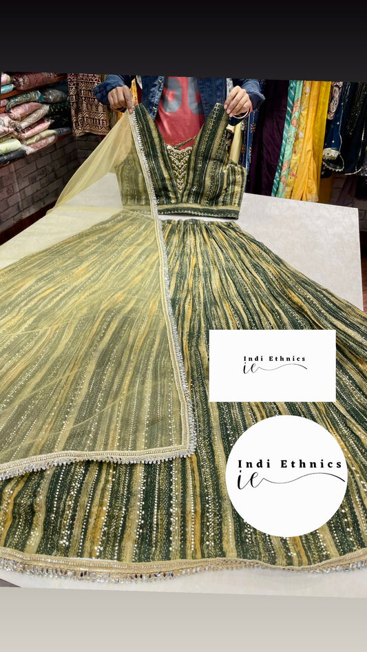 Green Heavy Mukesh and Seqin work Lehenga Choli