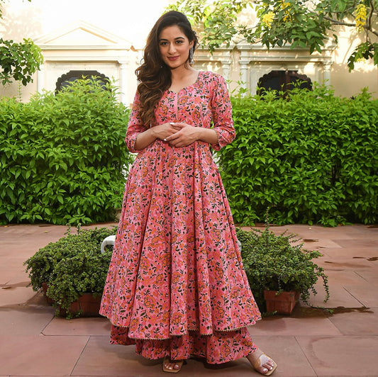 Floral Anarkali Kurta and Palazzo set with gota work