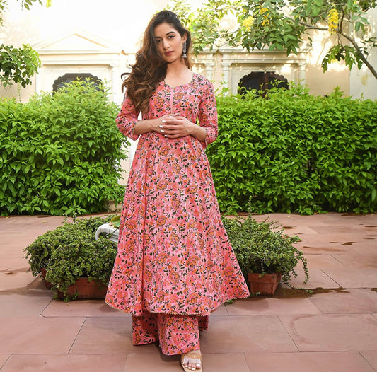 Floral Anarkali Kurta and Palazzo set with gota work