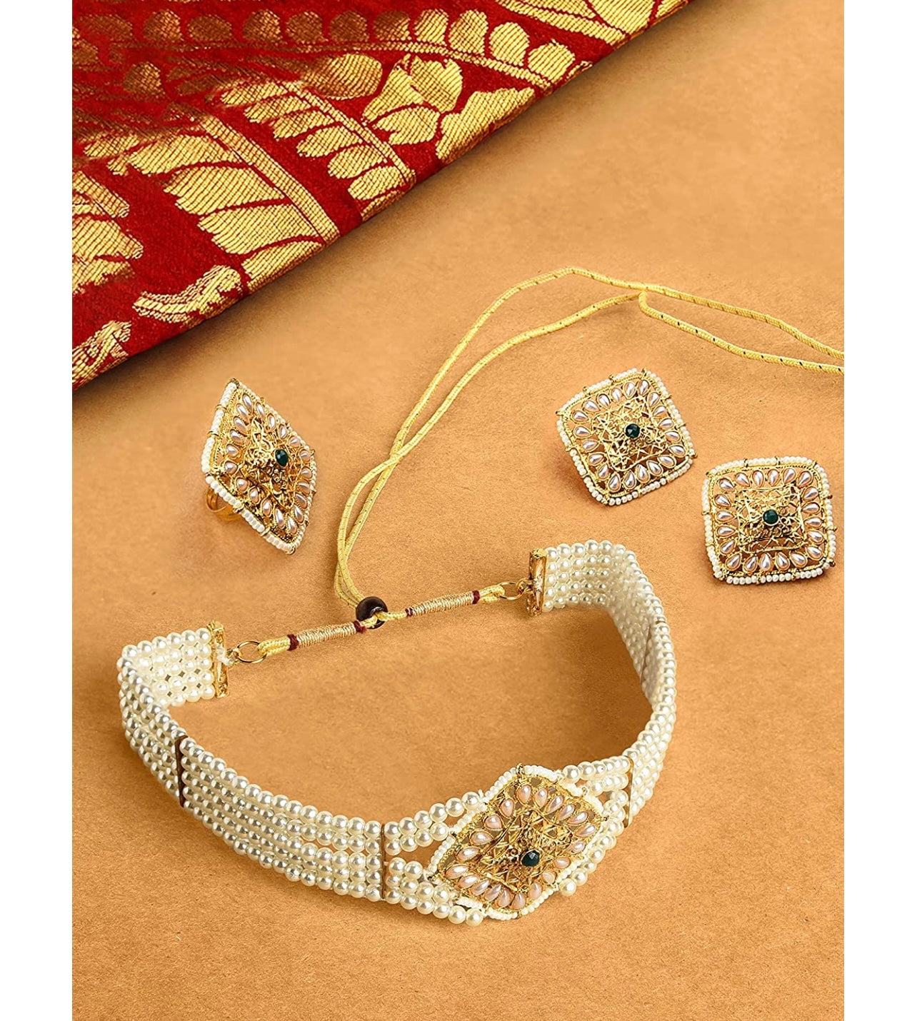 Stunning Gold Tone Pearl choker set premium quality