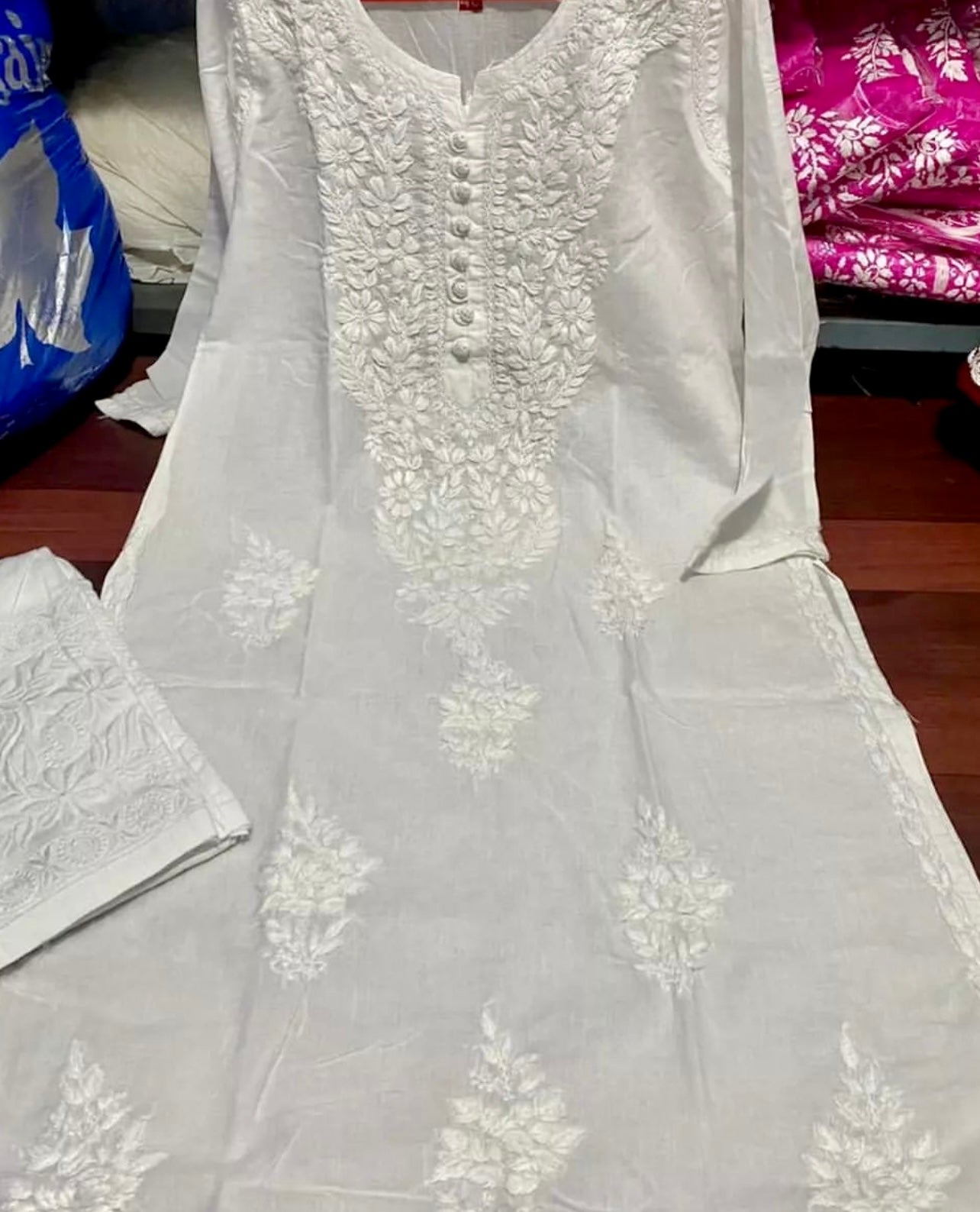 White Rayon Lucknowi Summer cool chikankari kurti