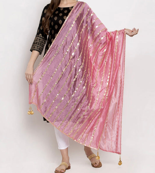 Pink heavy Silk Dupatta with all over Gota patti work