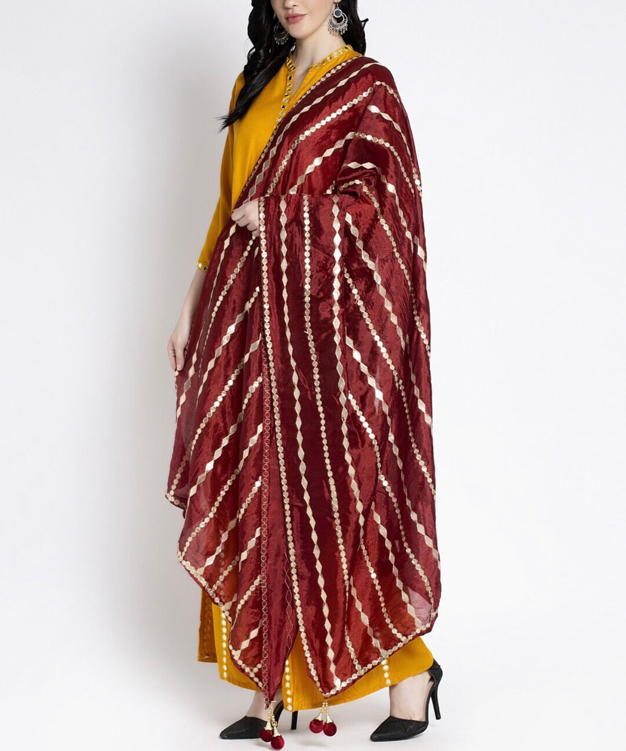 Maroon heavy Silk Dupatta with all over Gota patti work