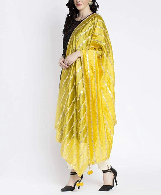 Yellow heavy Silk Dupatta with all over Gota patti work