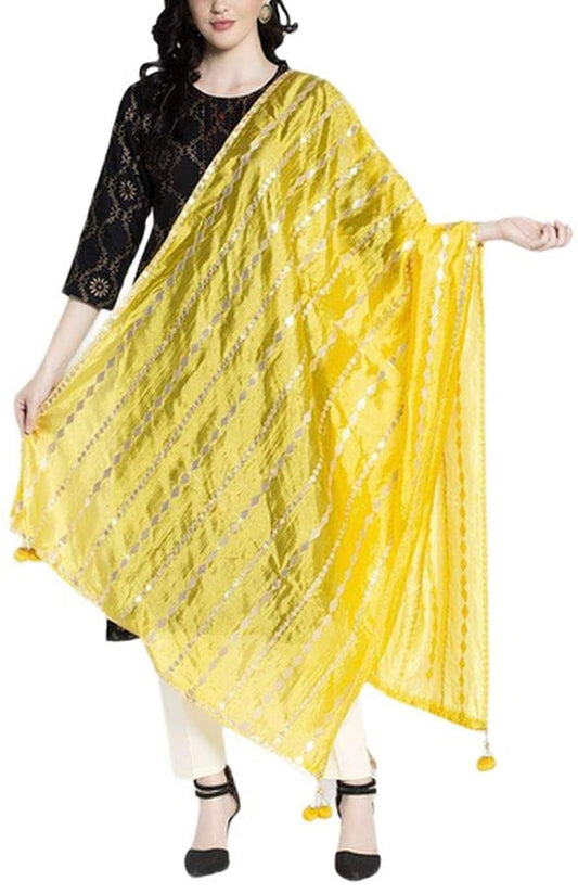 Yellow heavy Silk Dupatta with all over Gota patti work