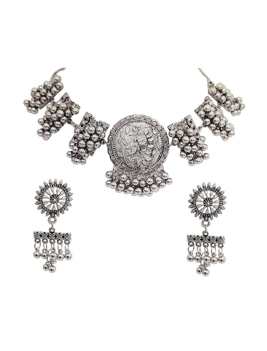 Oxidized Silver brass afghani necklace choker jewellery set